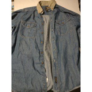 Vintage Mens woolrich denim work shirt Jacket Contrast Collar button down  sz Lg